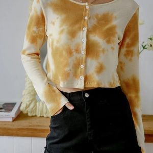 Tie Dye Yellow Crop Cardigan